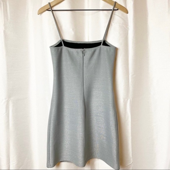 Reformation Sleeveless Mini Dress M Silver Metallic Bodycon Sheath Party Glam - Picture 7 of 13